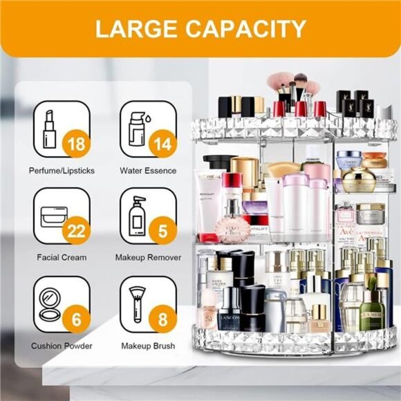 Makeup Organizer 360 Degree Rotating 7 Adjustable Layers Large Capacity Cosmetic - Picture 6 of 6